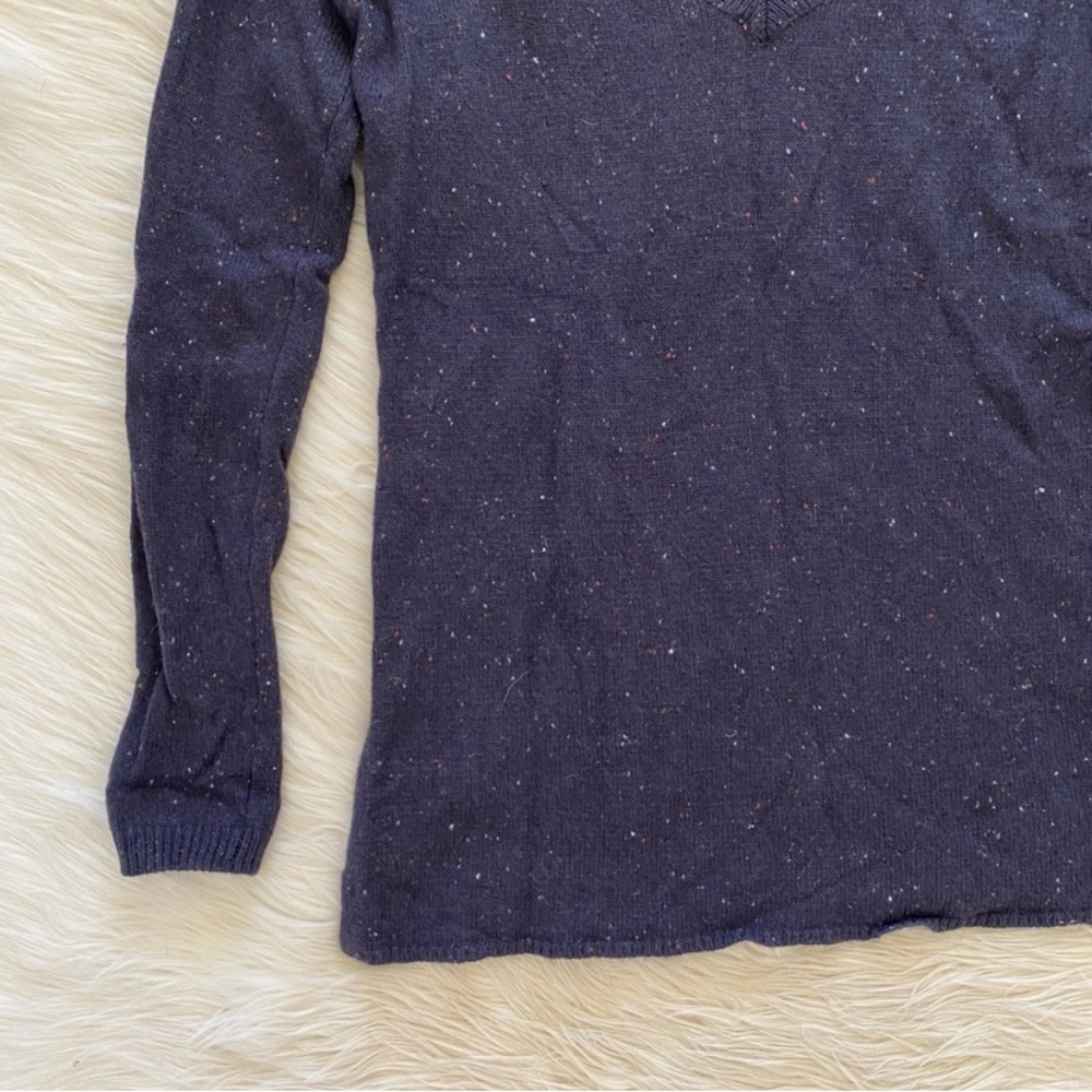 Aritzia Talula Blue Marled Knit V-Neck Wool Blend Sweater Vented Hem Jumper - Picture 5 of 11